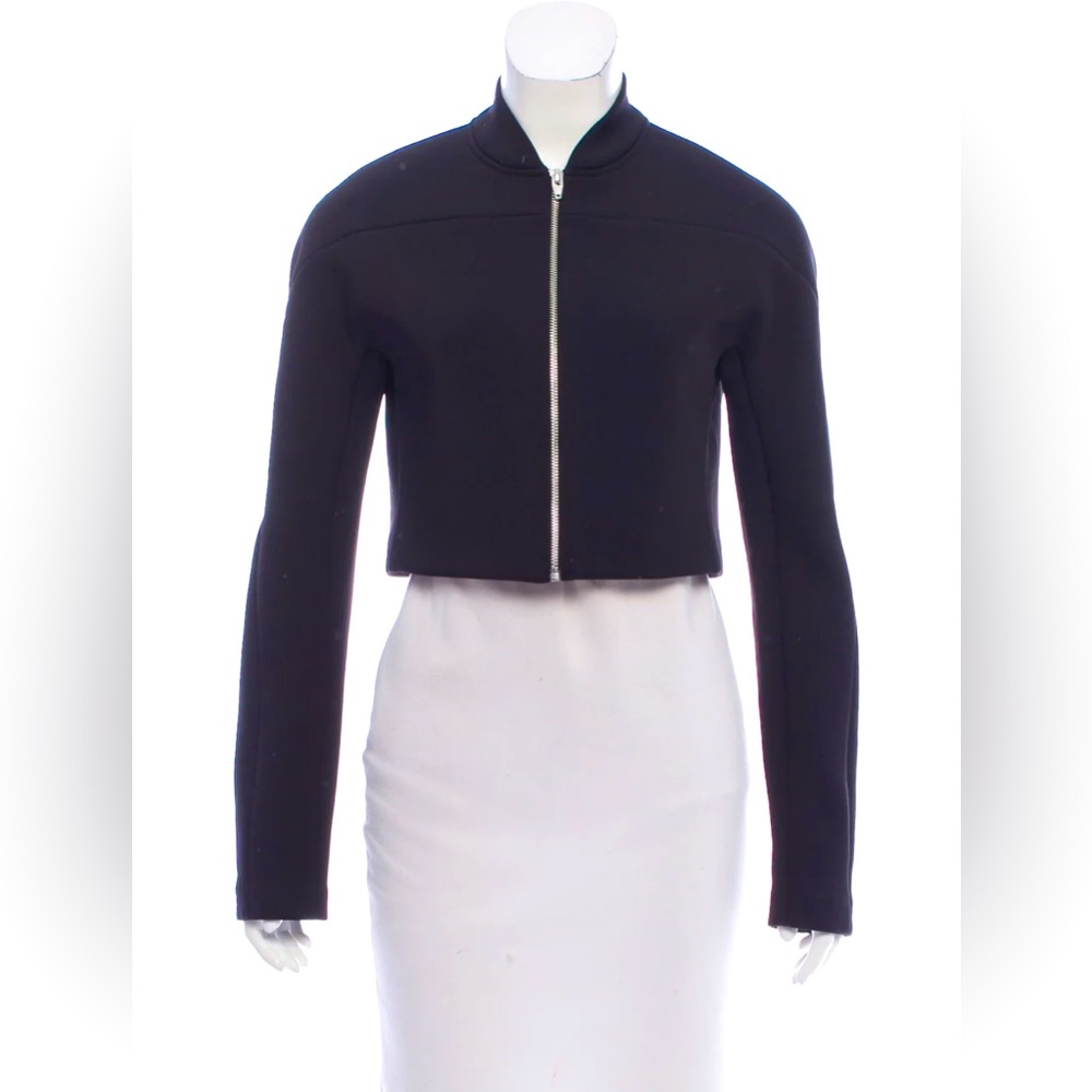 T BY ALEXANDER WANG Black Neoprene Cropped Slim Jacket w/ Silver Zipper, Size: S